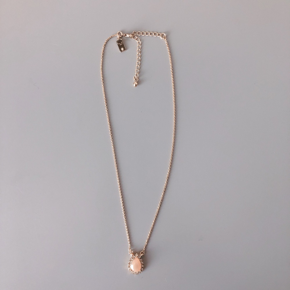 Kate Spade necklace NWOT 16” + 3” extender gold tone peach gem stone - Picture 2 of 5
